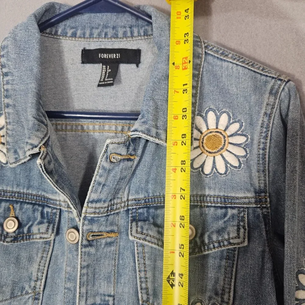 Upcycled Embroidered Denim Jacket with Sunflowers Size Small Cottage - Picture 6 of 7